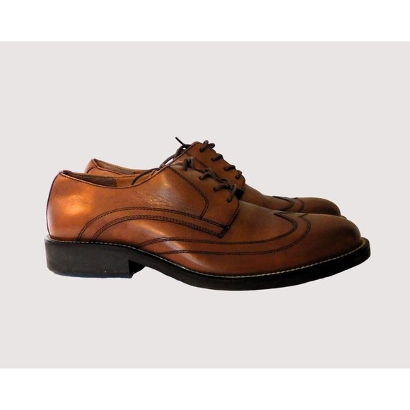 Bass Derby Style Round Full Wing Tip Toe Mens Size 10M Brown Leather Dress Shoes - Picture 5 of 13